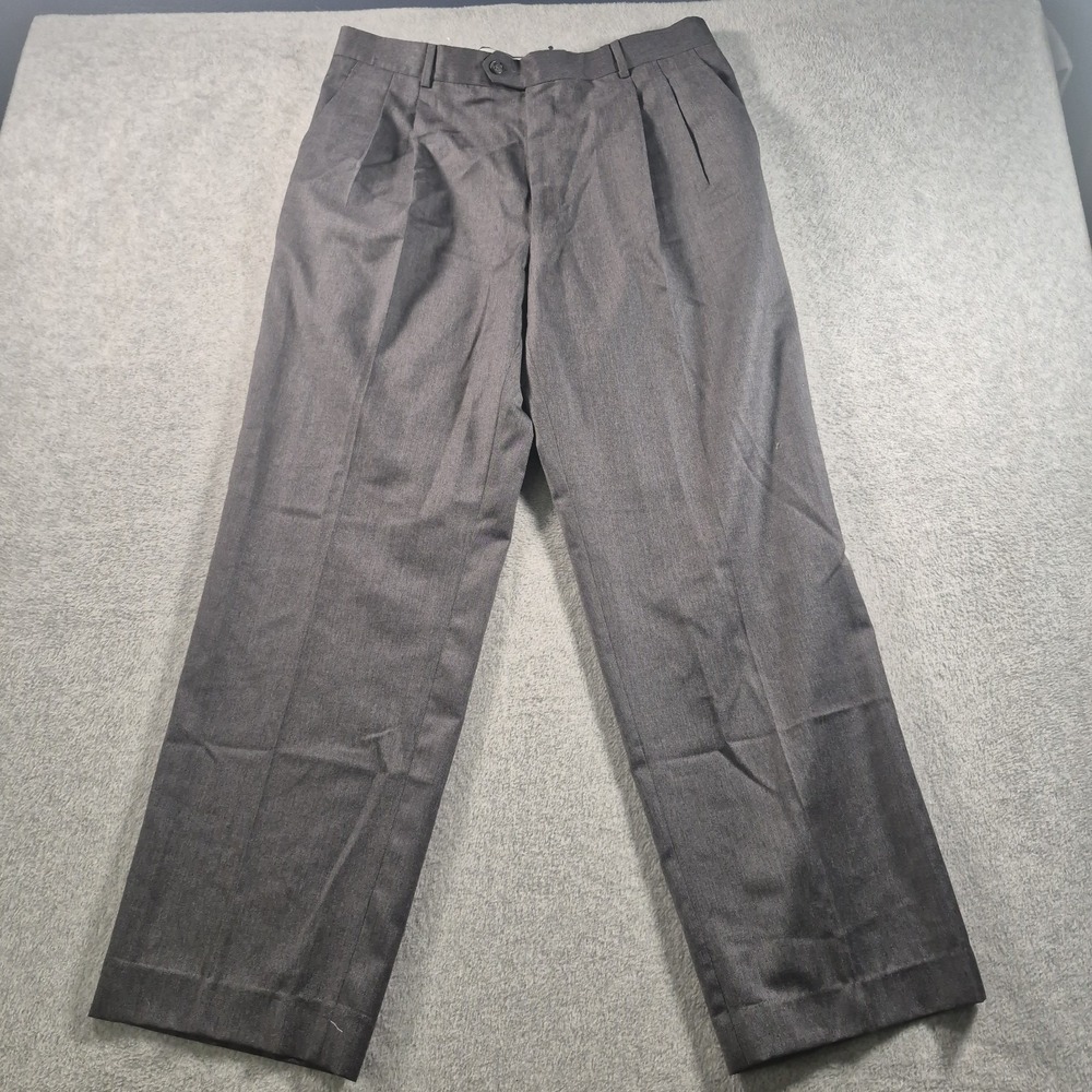 Burberrys Mens Pleated Dress Pants Charcoal Grey Super 100s Wool Trousers 34x30